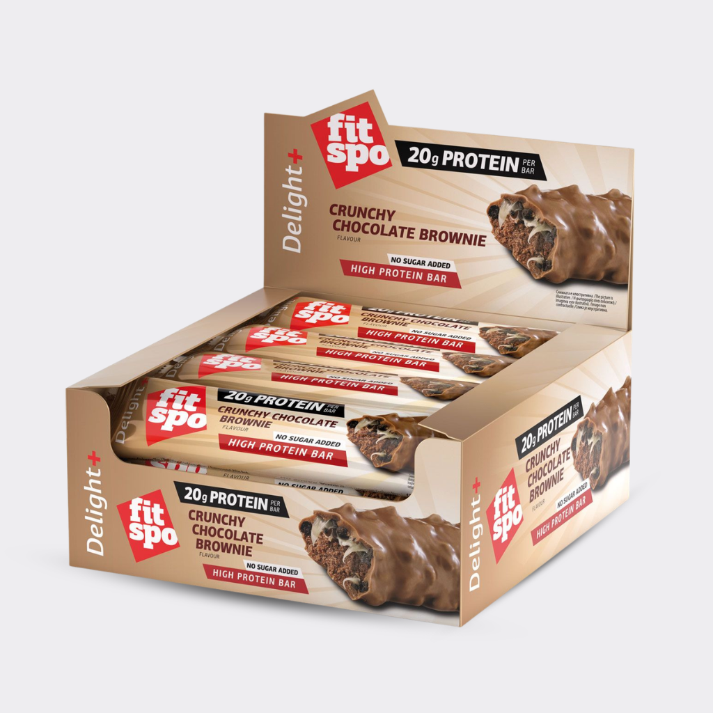FitSpo Crunchy DELIGHT+ Barrita Proteica 64g LOW SUGAR / CON PEPTIDOS DE COLAGENO / 20G PROTEINA