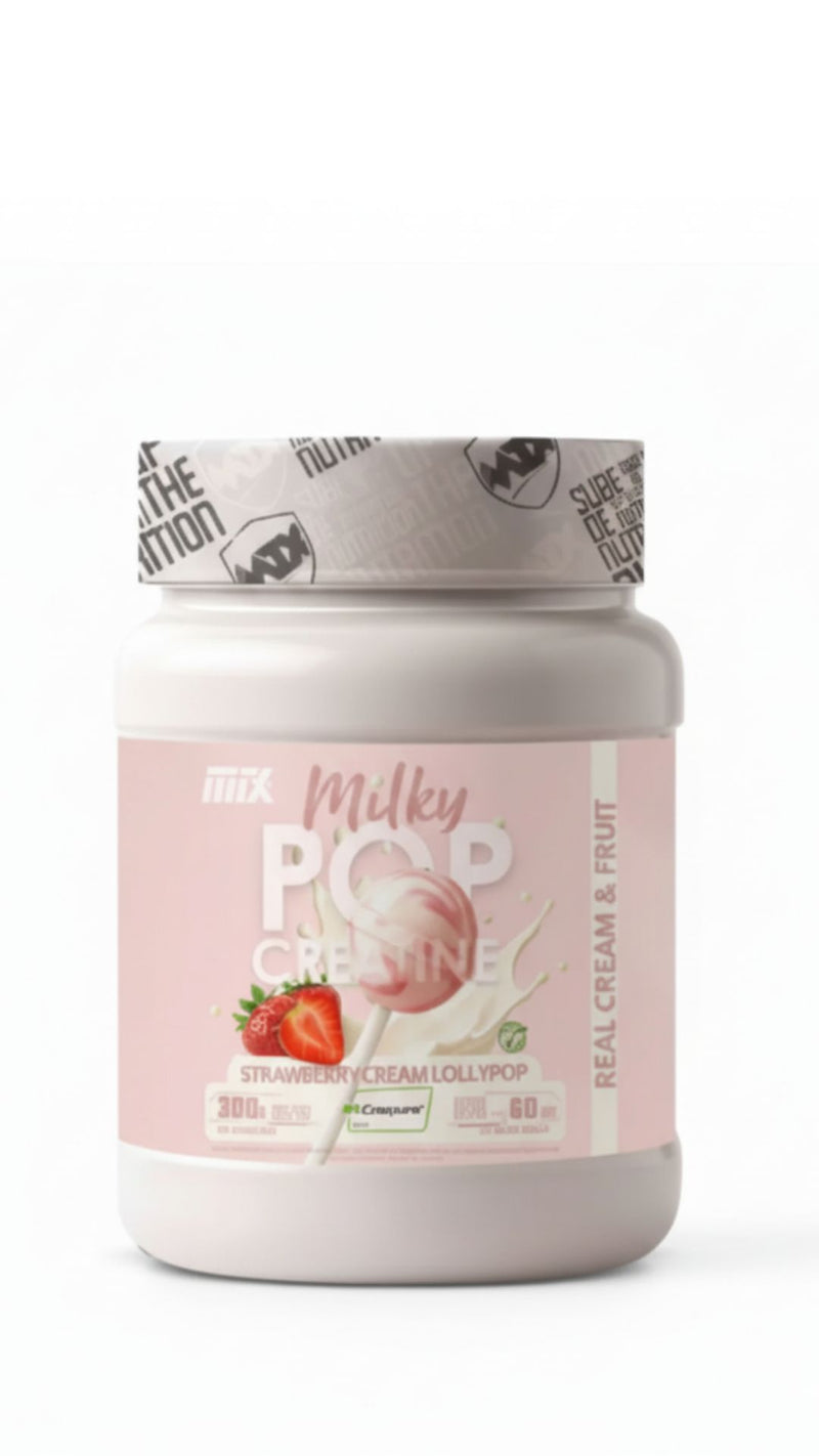 MILKY POP™ CREATINE | Creapure®  EN POLVO  Saborizada 300g en sabor MILKY STRAWBERRY LOLLIPOP