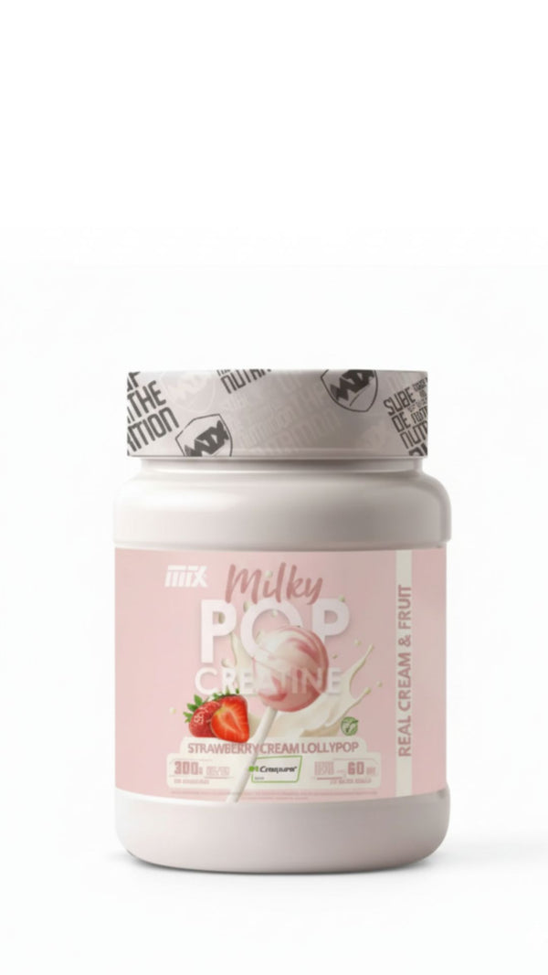 MILKY POP™ CREATINE | Creapure®  EN POLVO  Saborizada 300g en sabor MILKY STRAWBERRY LOLLIPOP