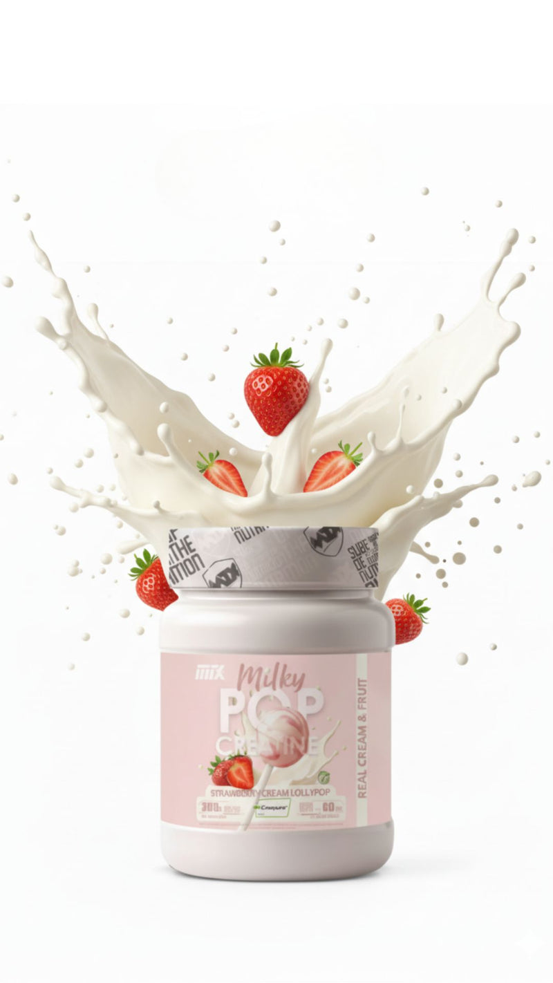 MILKY POP™ CREATINE | Creapure®  EN POLVO  Saborizada 300g en sabor MILKY STRAWBERRY LOLLIPOP