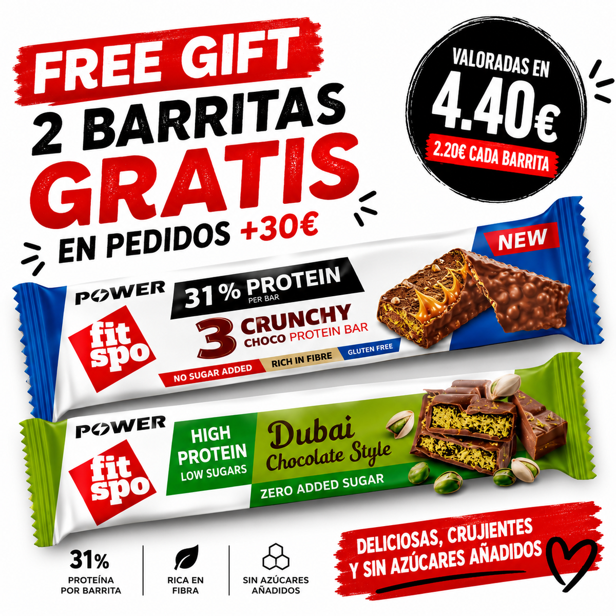 Pack 2 Barritas FitSpo – Crunchy & Dubai