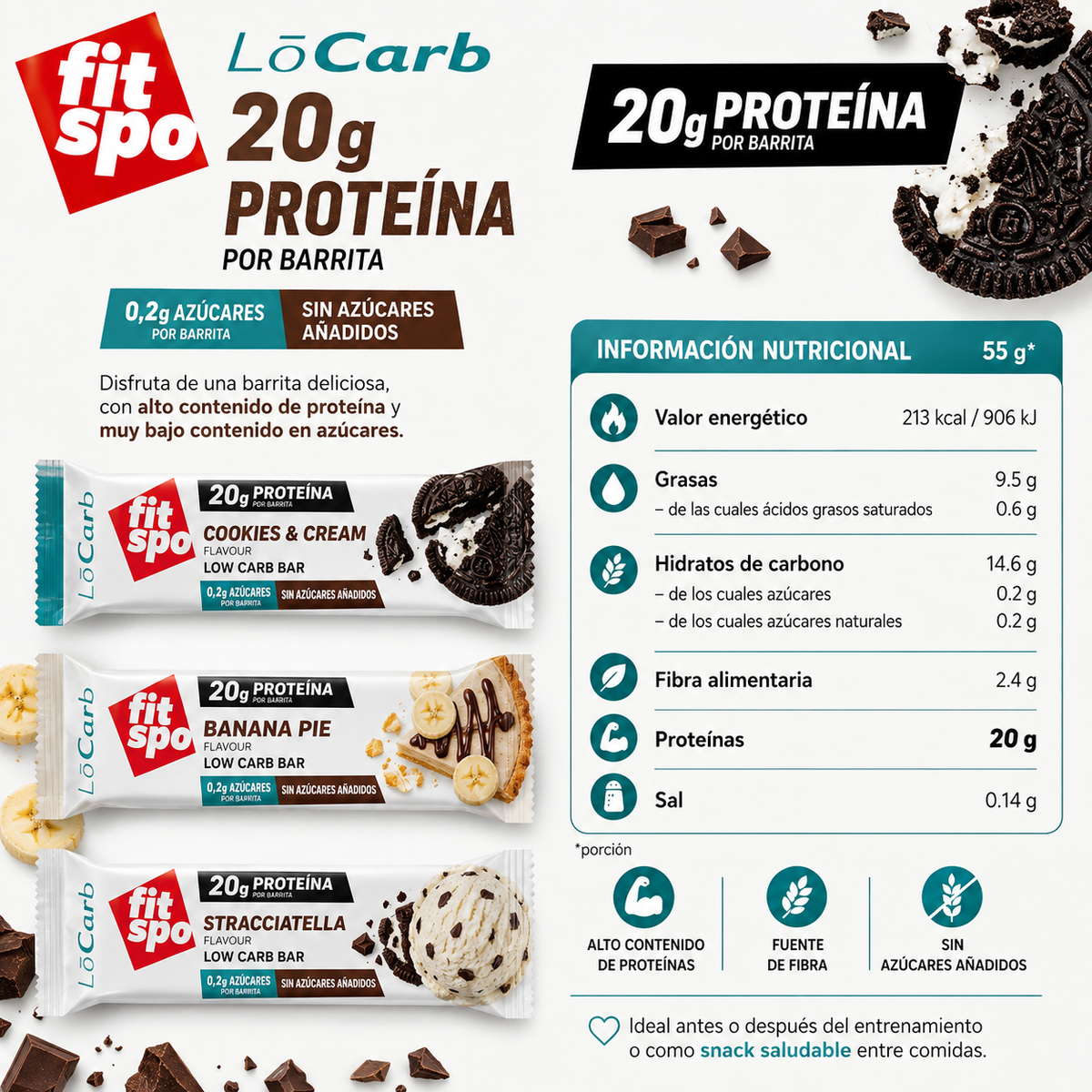 FitSpo LO CARB Bar FitSpo barrita proteica 60g