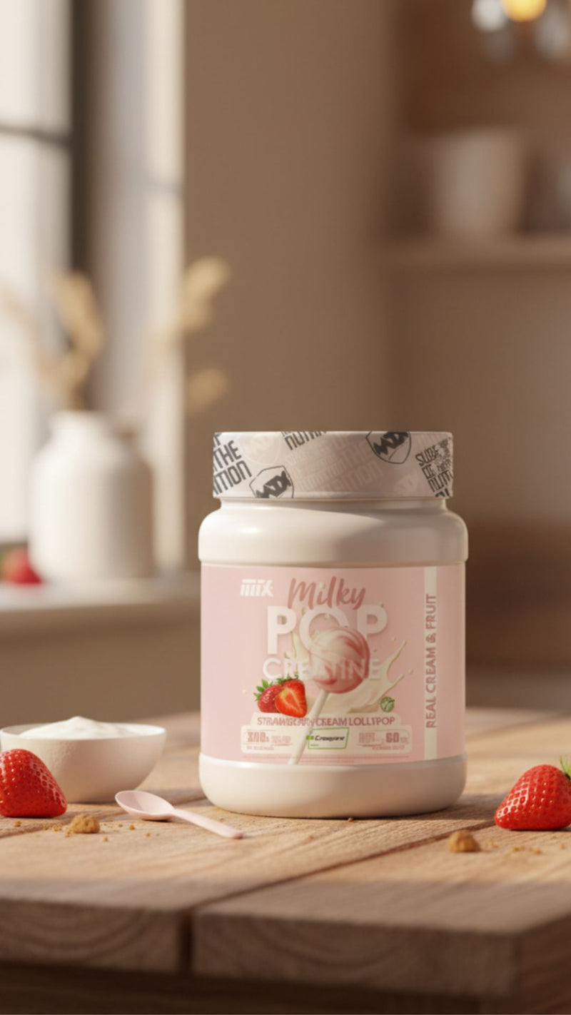MILKY POP™ CREATINE | Creapure®  EN POLVO  Saborizada 300g en sabor MILKY STRAWBERRY LOLLIPOP