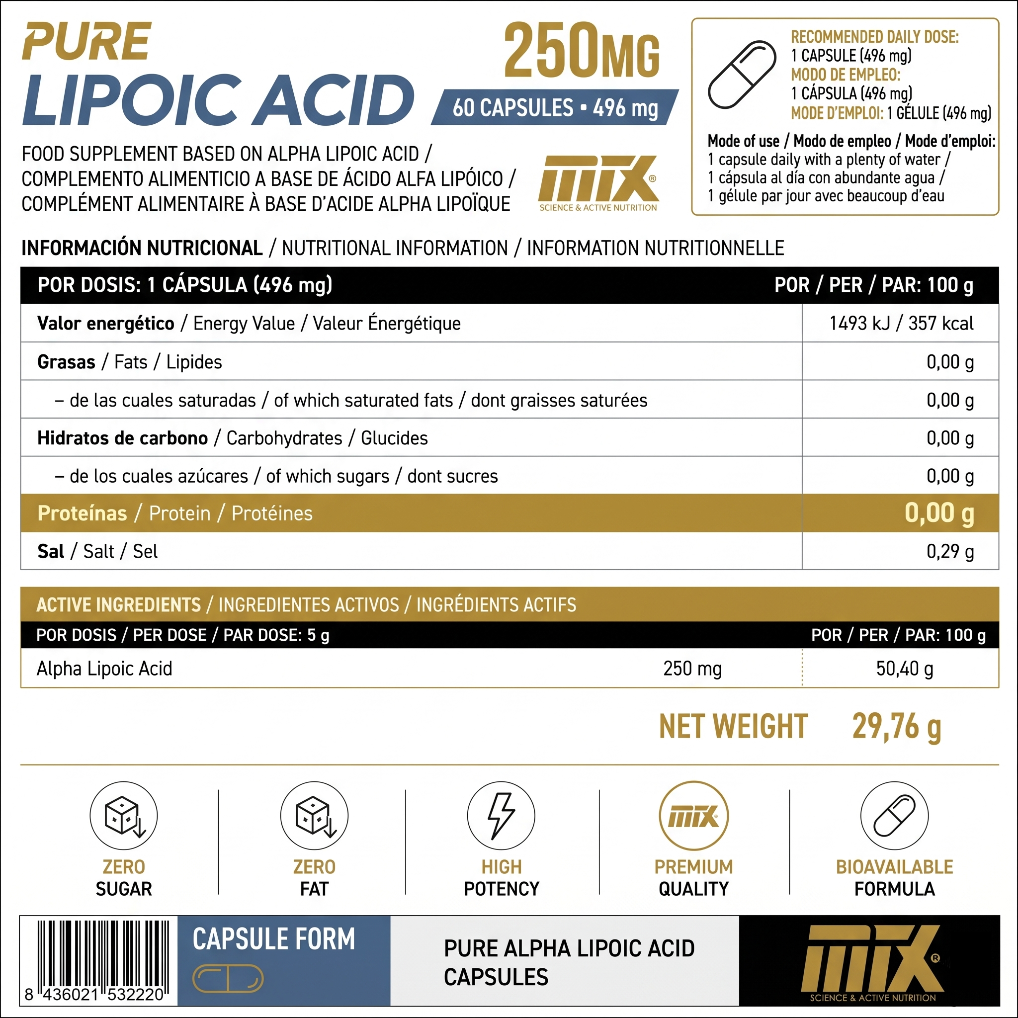 ALA PURE ™ Ácido Alfa Lipoico [60cap]