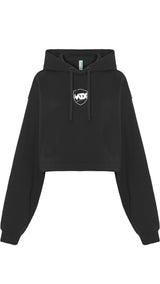 SUDADERA CORTA DE CHICA OVERSIZE COLOR NEGRO CON CAPUCHA