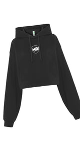 SUDADERA CORTA DE CHICA OVERSIZE COLOR NEGRO CON CAPUCHA